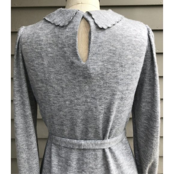 Vintage OOPS CALIFORNIA Coquette Gray Knit Puff Sleeve Belted Midi Dress XS/S - Picture 9 of 15